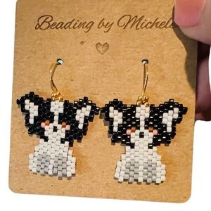 Papillon dog earrings cute dog gift for groomer dog sitter seed bead beaded